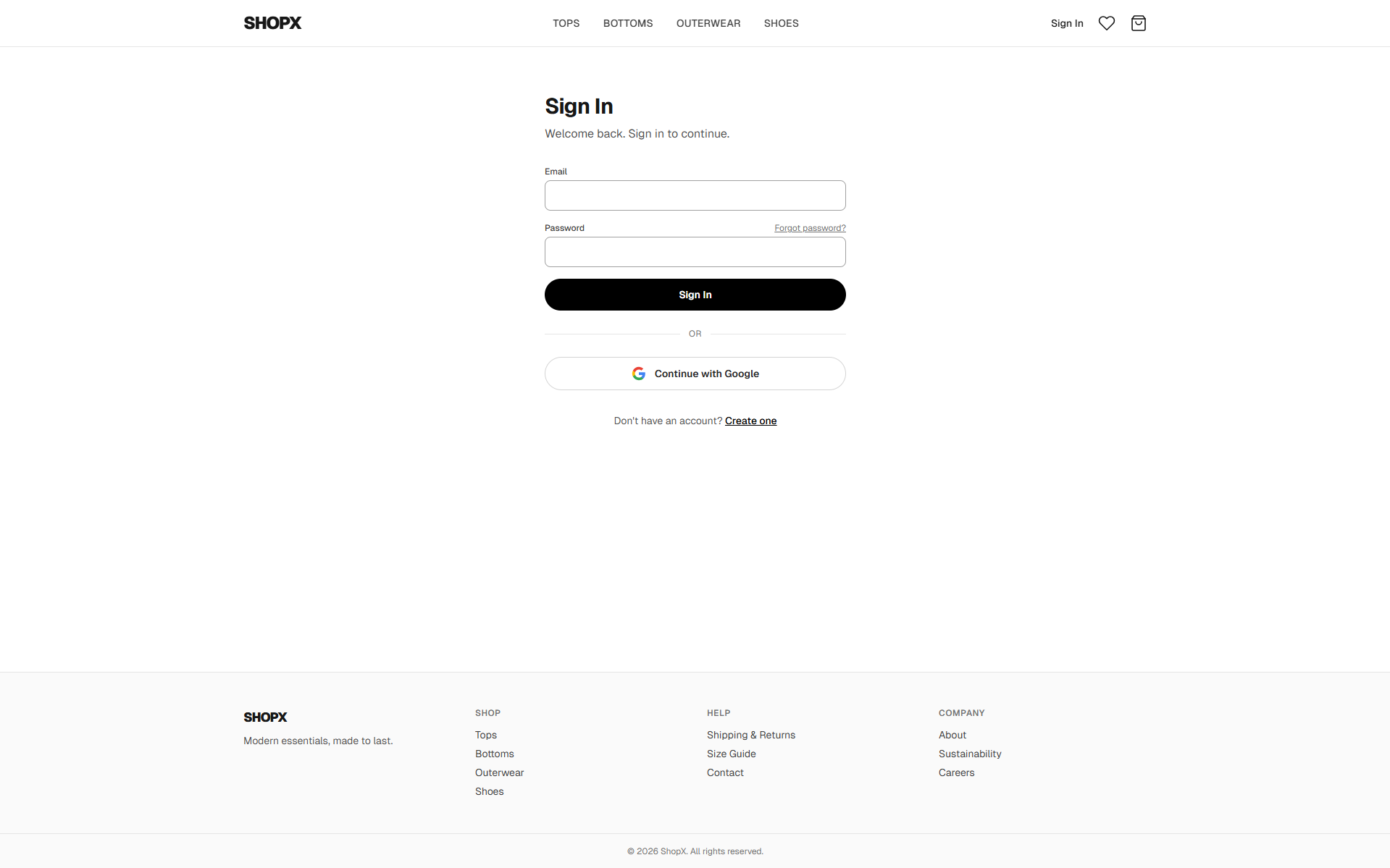 ShopX User Login Panel