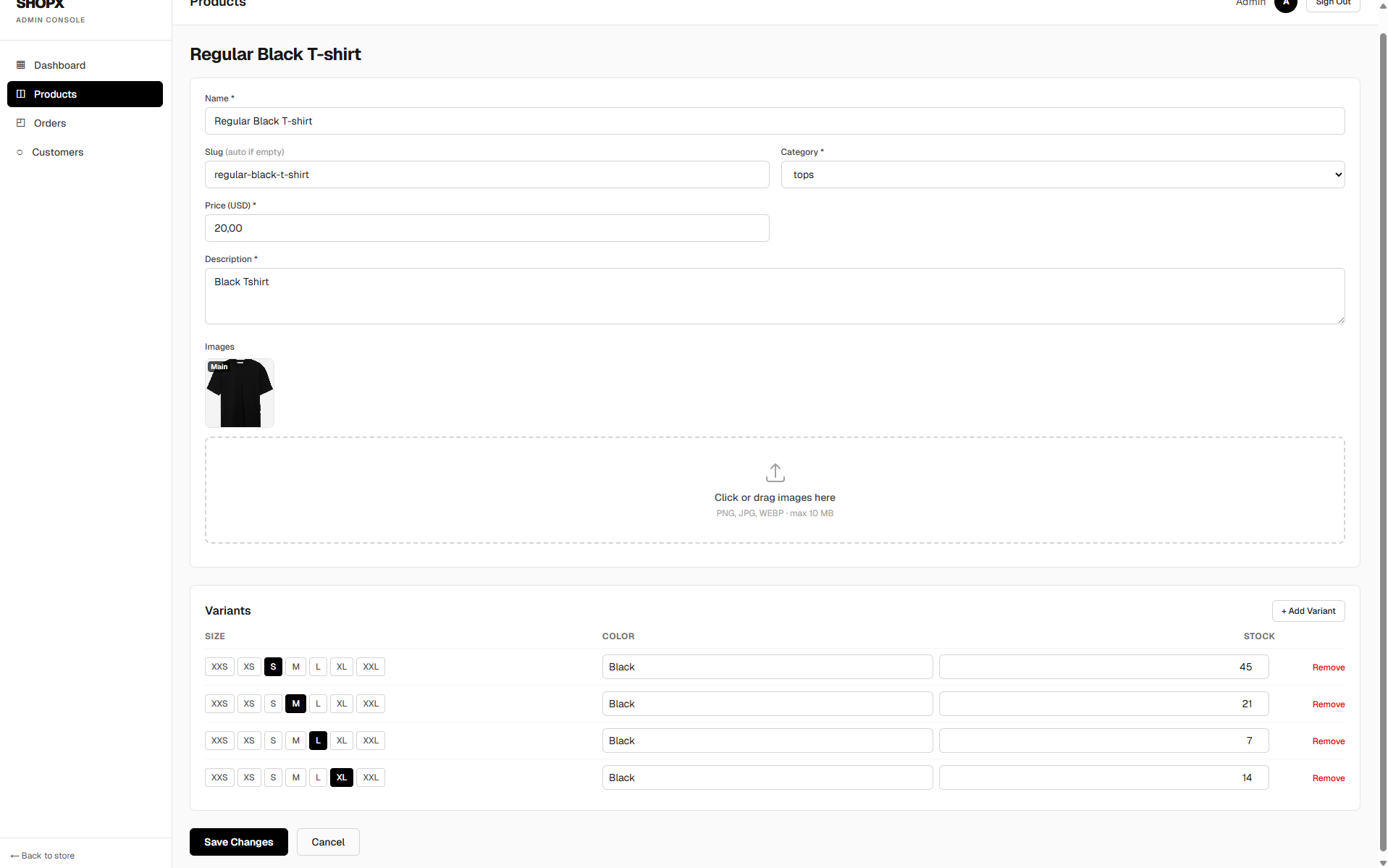 Product Inventory Dashboard Editor
