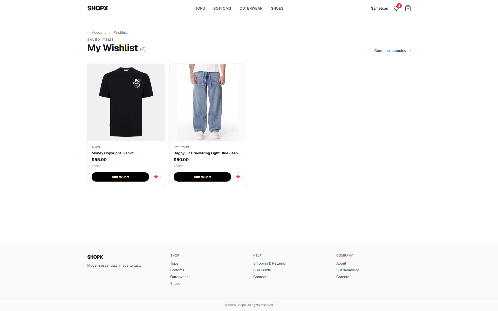 User Wishlist & Saved Products
